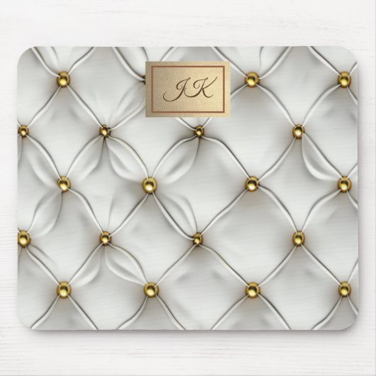Moderne Elegante Witte Leren Knoopsgordijnen Goud Muismat (Voorkant)