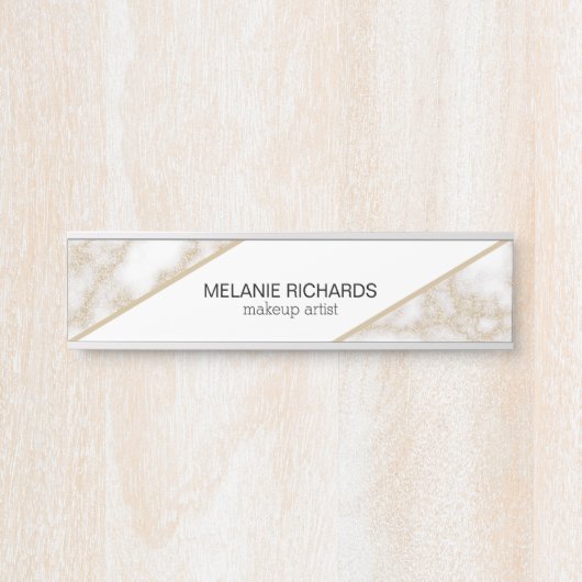Moderne elegante witte marmer goudglitter deurbordje (Voorkant)