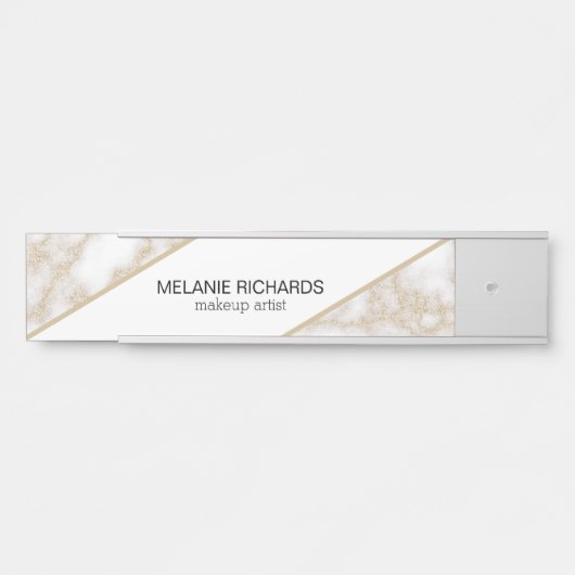 Moderne elegante witte marmer goudglitter deurbordje (Voorkant)