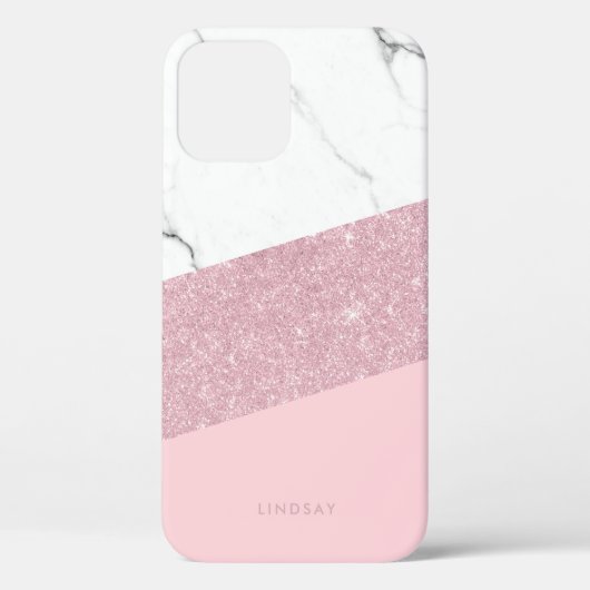 Moderne elegante witte marmer & roos goudglitter Case-Mate iPhone case (Achterkant)
