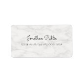 Moderne Elegante Witte Marmeren Freehand Script Na Etiket (Voorkant)