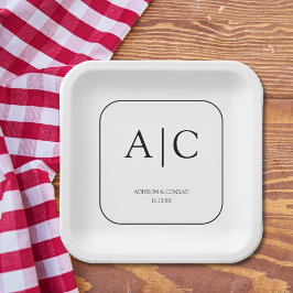 Moderne elegante witte monogram bruiloft plein papieren bordje