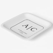 Moderne elegante witte monogram bruiloft plein papieren bordje (Gebogen)