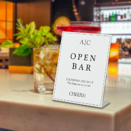 Moderne Elegante Witte Monogram Trouwbar Reclamebord Met Voetstuk