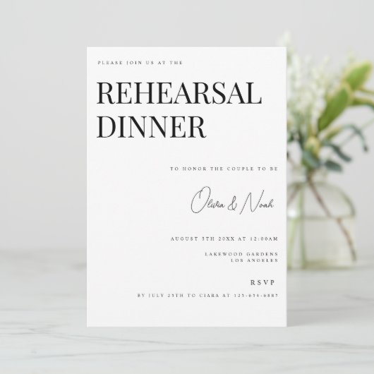 Moderne & Elegante Witte Oefenavond Dinercard Kaart (Staand voorkant)