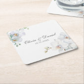 Moderne Elegante Witte Orchidee Bruiloft Kartonnen Onderzetters (Schuin)