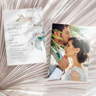Moderne Elegante Witte Orchidee Foto Trouw Uitnodi Kaart