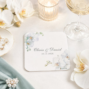 Moderne Elegante Witte Orchidee Huwelijk Kartonnen Onderzetters