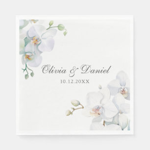Moderne Elegante Witte Orchidee Huwelijk Servet