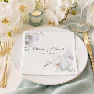 Moderne Elegante Witte Orchidee Huwelijk Servet