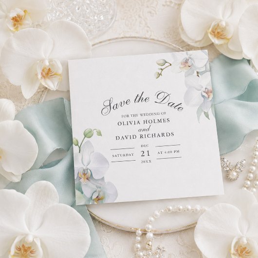 Moderne Elegante Witte Orchidee Save the Date Kaar