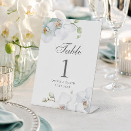 Moderne Elegante Witte Orchidee Tafelnummer Huweli Reclamebord Met Voetstuk