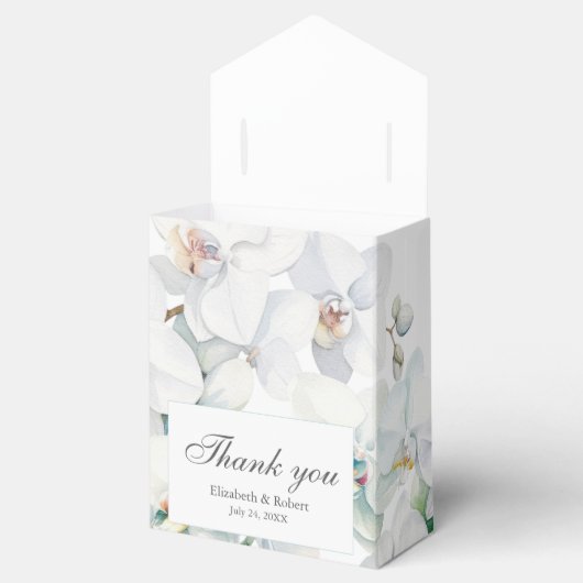 Moderne Elegante Witte Orchideeën Bruiloft Dank u Bedankdoosjes (Geopend)