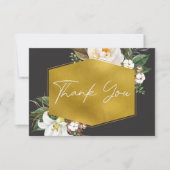 Moderne elegante witte pioenen zwarte bruiloft bedankkaart (Voorkant)