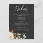 Moderne elegante witte pioenen zwarte bruiloft informatiekaartje (Voorkant)