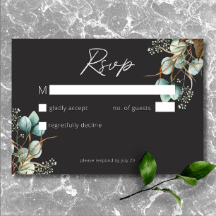 Moderne Elegante Witte Pioenrozen Zwarte Bruiloft RSVP Kaartje