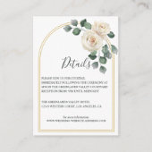 Moderne Elegante Witte Roos & Gouden Boog Bruiloft Informatiekaartje (Voorkant)