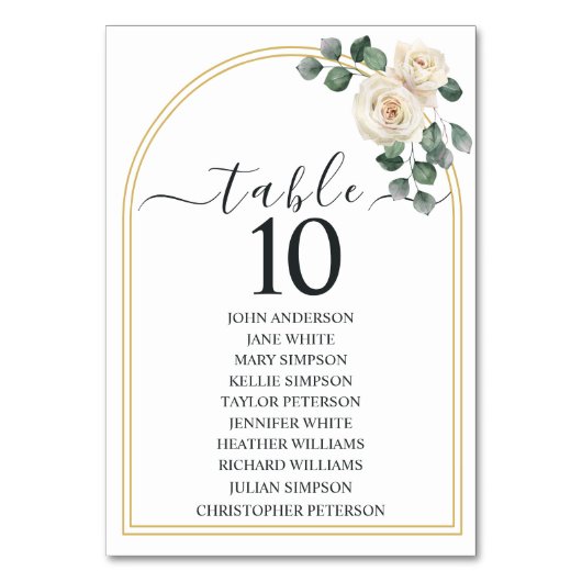 Moderne Elegante Witte Roos & Gouden Boog Bruiloft Kaart (Voorkant)