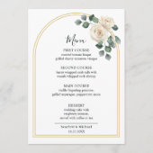 Moderne Elegante Witte Roos & Gouden Boog Bruiloft Menu (Voorkant)