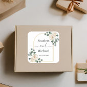 Moderne Elegante Witte Roos & Gouden Boog Bruiloft Vierkante Sticker