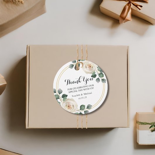 Moderne Elegante Witte Rose Bruiloft Bedankjes Labels