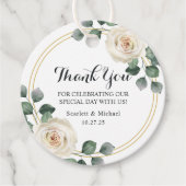 Moderne Elegante Witte Rose Bruiloft Bedankjes Labels (Voorkant)