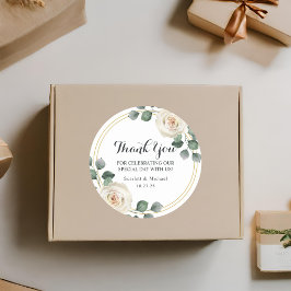 Moderne Elegante Witte Rose Bruiloft Ronde Sticker