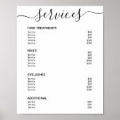 Moderne Elegante Witte Salon Prijslijst Service Me Poster (Voorkant)