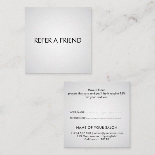 Moderne elegante witte schoonheidssalon aanbevelingskaartje (Voorkant / Achterkant)