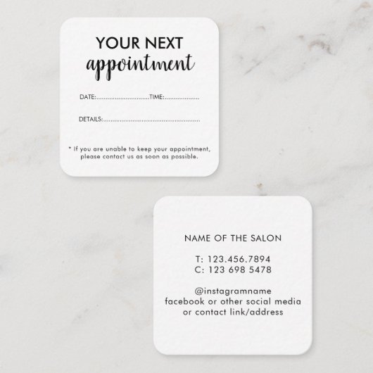 Moderne elegante witte schoonheidssalon afsprakenkaartje (Voorkant / Achterkant)