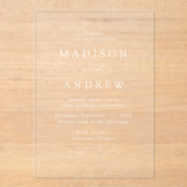 Moderne elegante witte script bruiloft acryl uitnodigingen (Voorkant)