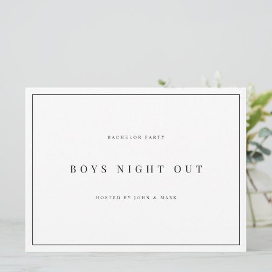 Moderne & Elegante witte vrijgezellenfeest kaarten (Staand voorkant)