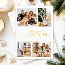 Moderne Elegante Witte Vrolijke Kerstfoto Goud