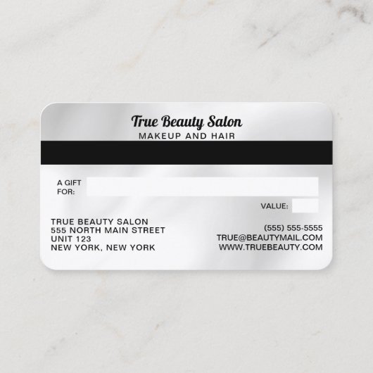 Moderne Elegante Witte Zijde Krediet Gift Kaart Visitekaartje (Achterkant)