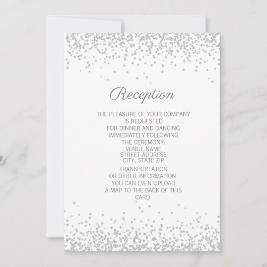 Moderne elegante witte zilver Glitter Receptie Kaart (Voorkant)