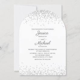 Moderne Elegante Witte Zilveren Glitter Boog Bruil Kaart