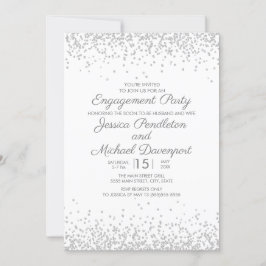 Moderne Elegante Witte Zilveren Glitter Verlovings Kaart