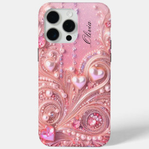Moderne elegante zachte roze parels Valentijnsdag iPhone 15 Pro Max Hoesje