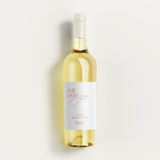 Moderne Elegante "Ze Heeft Ja Gezegd" Bruidsmeisje Wijn Etiket