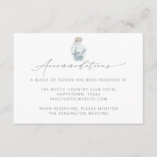 Moderne Elegante Zee- Schelp Scriptie Bruiloft Informatiekaartje (Voorkant)