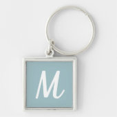 Moderne Elegante Zeeschuim Groen en Witte Monogram Sleutelhanger (Voorkant)