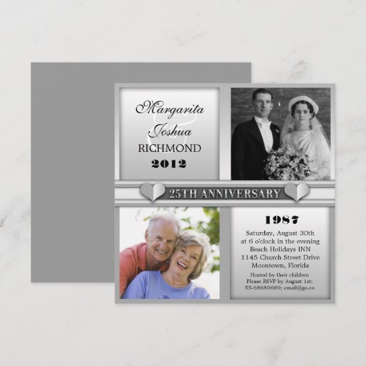 moderne elegante zilveren 25 jarig huwelijksjubile kaart (Voorkant / Achterkant)
