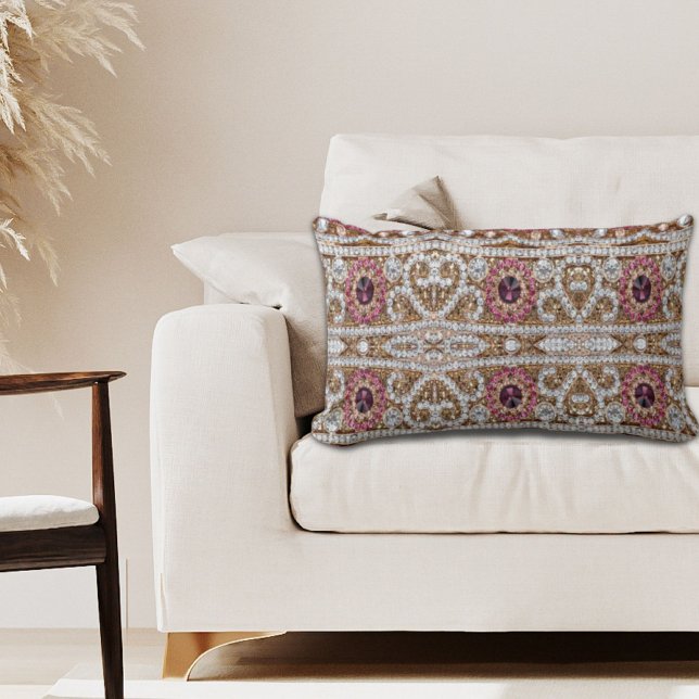 Moderne elegante zilveren bordeauxrode bohemien kussen (modern stylish silver gold burgundy pink bohemian lumbar pillow)