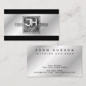 Moderne Elegante Zilveren en Zwarte Lijnen Zakelij Visitekaartje (Voorkant / Achterkant)