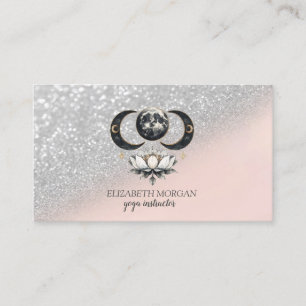 Moderne Elegante Zilveren Glitter Bokeh Lotus Maan Visitekaartje