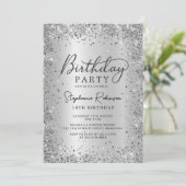 Moderne Elegante Zilveren Glitter Metaal 18e Verja Kaart (Staand voorkant)
