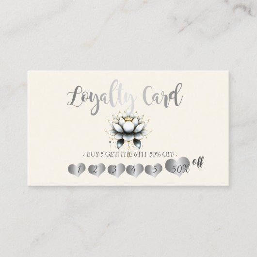 Moderne Elegante Zilveren Harten, Witte Lotus Klantenkaartje (Voorkant)