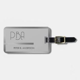 Moderne Elegante Zilveren Metallic monogrammed Naa Bagagelabel