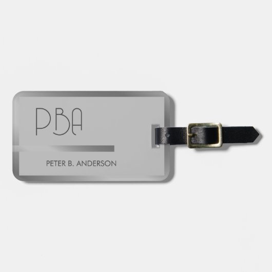 Moderne Elegante Zilveren Metallic monogrammed Naa Bagagelabel (Voorkant horizontaal)