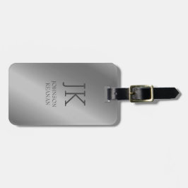 Moderne Elegante Zilveren Metallic monogrammed Naa Bagagelabel